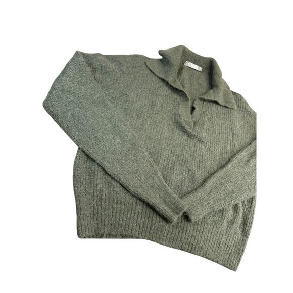 Everlane The Alpaca Waffle-Stitch Polo Sweater Pullover Wool Blend Green XS - Picture 6 of 12